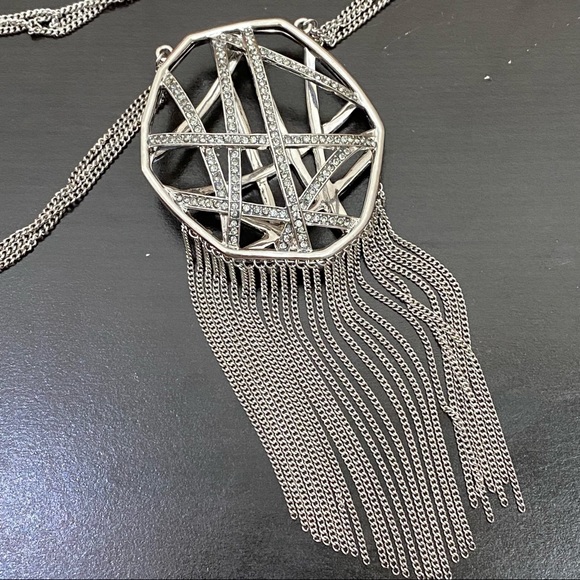 Vintage Vera Wang Simply Vera Rhinestones Silver-tone Fringe Chain Long Necklace - Picture 11 of 14